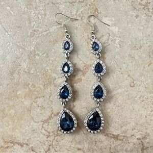 Elegant Teardrop Dangle Earrings with Blue Stones